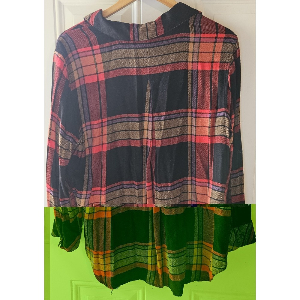 Hester & Orchard Plaid Button Front Blouse Womens Large Roll Tab Long Sleeve - Picture 6 of 7